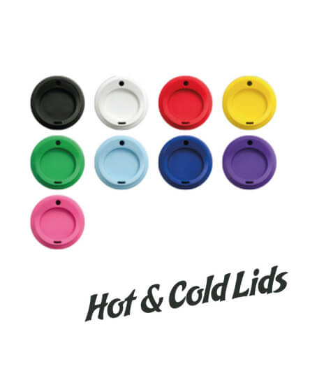 Hot and cold reusable mug lids in a range of colours