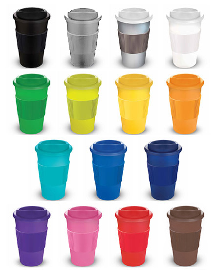 americano branded reusable cups and travel mugs colour range