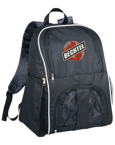 branded goal backpack with mesh footbal compartment