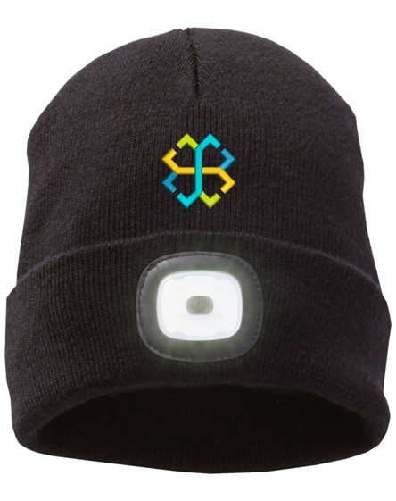 branded mighty led knit beanie, black