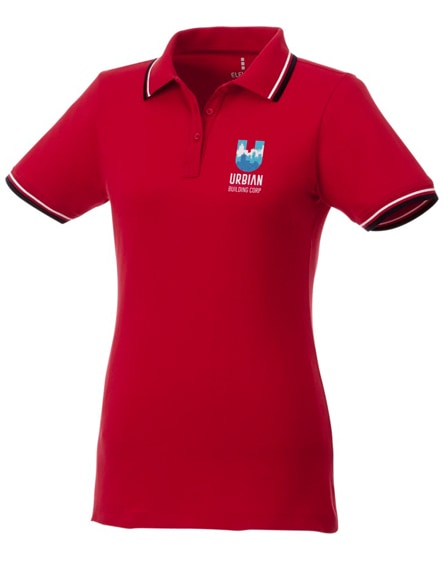 branded fairfield short sleeve women's polo with tipping