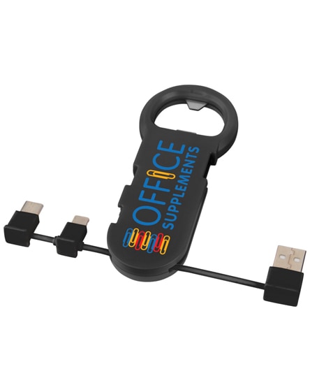 branded phial bottle opener with 3-in-1 charging cable