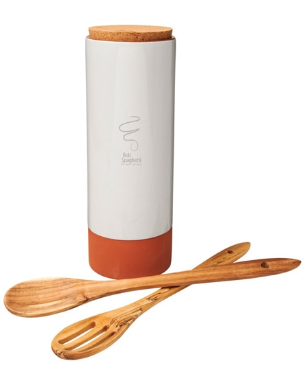 branded terracotta pasta holder with spoons