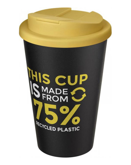 americano recycled cup with yellow spill proof lid