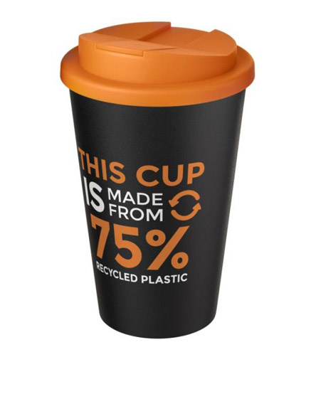 americano recycled cup with orange spill proof lid