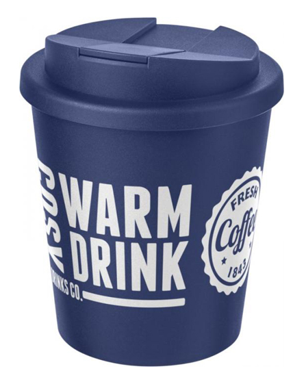 250ml spill proof lids branded reusable cups blue