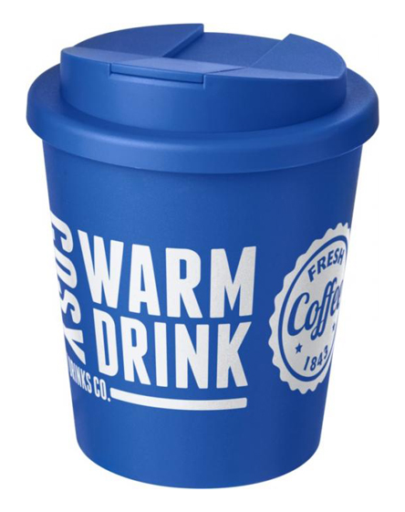 250ml spill proof lids branded reusable cups blue