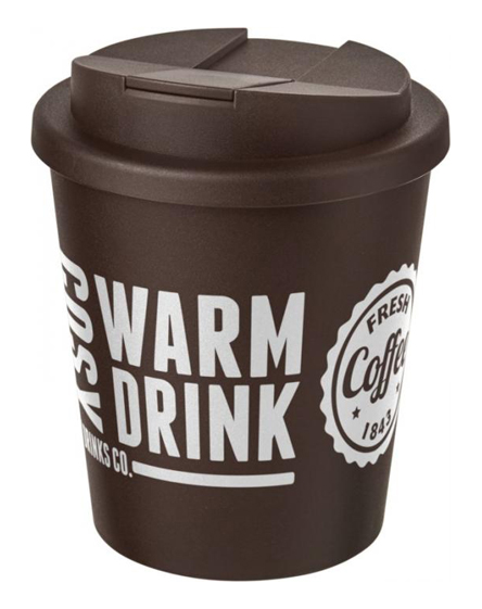 250ml spill proof lids branded reusable cups brown