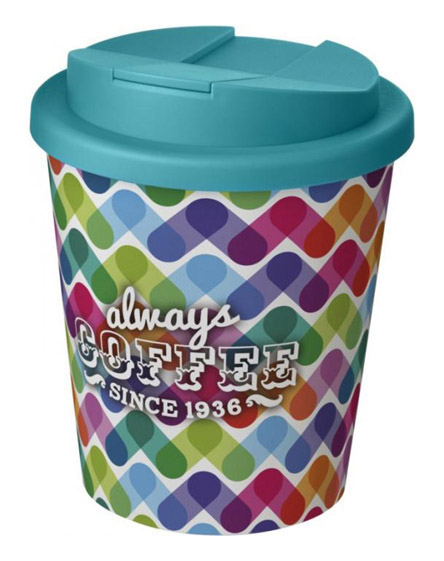 americano espresso full colour 250ml reusable cups with spill proof lids turquoise
