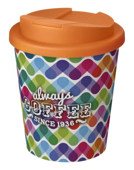 americano espresso full colour 250ml reusable cups with spill proof lids orange