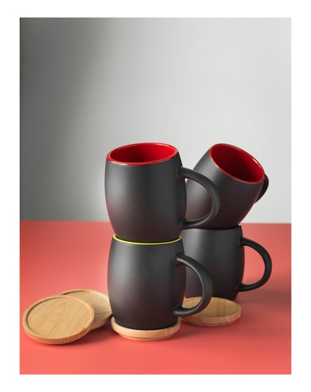 branded hearth ceramic mug with wooden lid/coaster