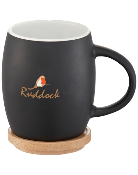 branded hearth ceramic mug with wooden lid/coaster