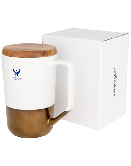 branded tahoe ceramic mug with wooden lid