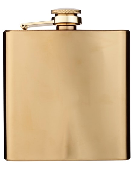 branded elixer gold hip flask