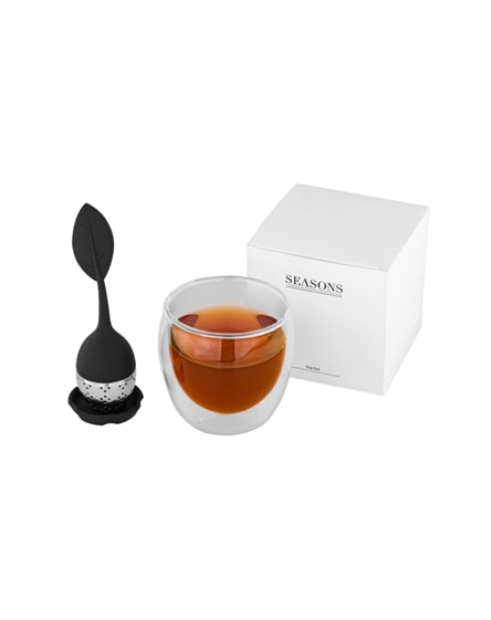 branded spring tea set with strainer and cup