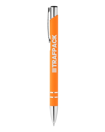 branded corky ballpoint pen with rubber-coated exterior