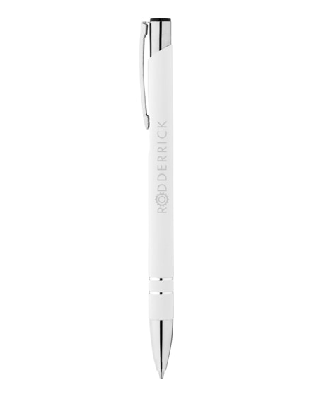 branded corky ballpoint pen with rubber-coated exterior