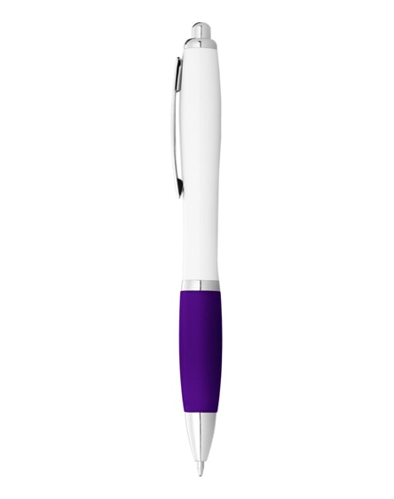 branded nash ballpoint pen white barrel and coloured grip