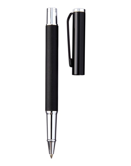 branded pedova rollerball pen with leather barrel