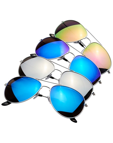branded aviator sunglasses with coloured mirrored lenses