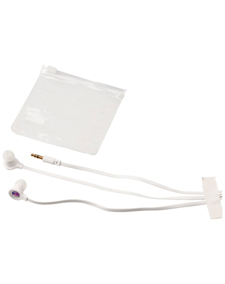branded dish earbuds with clear plastic pouch