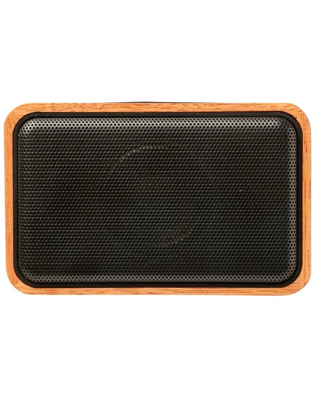 branded wooden speaker with wireless charging pad