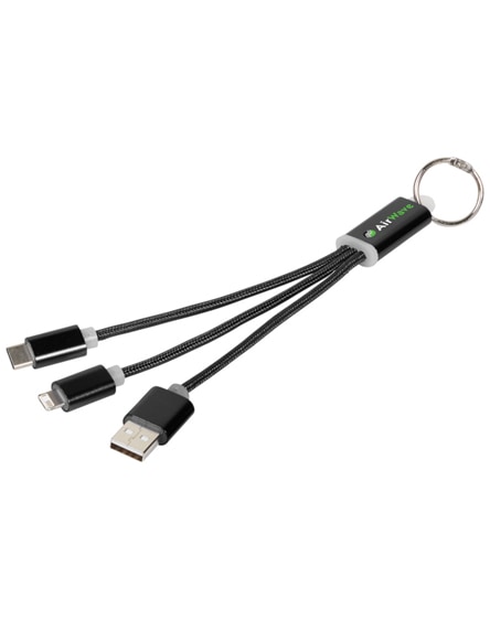branded metal 3-in-1 charging cable with keychain