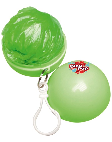 branded xina rain poncho in storage ball with keychain