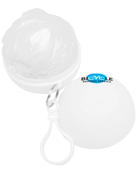branded xina rain poncho in storage ball with keychain