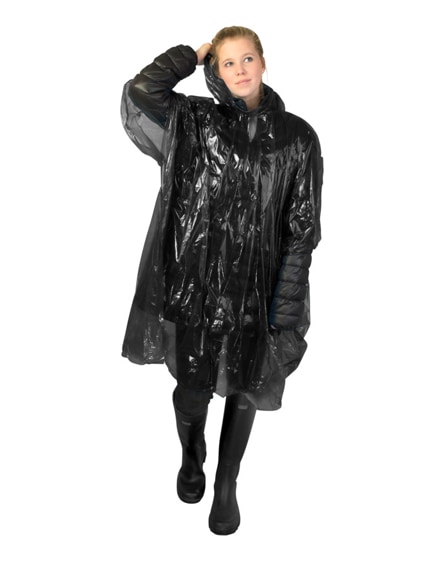 branded ziva disposable rain poncho with storage pouch
