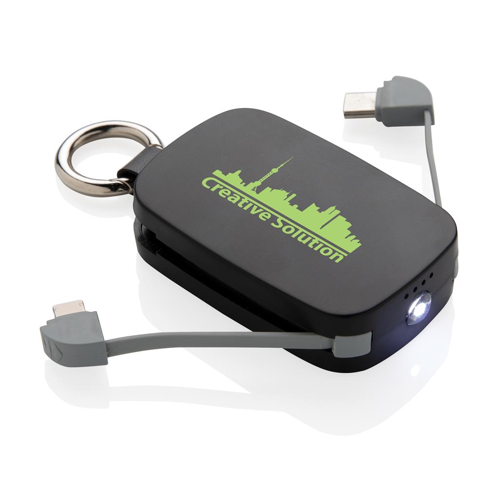 1200mah Keychain Powerbank With Integrated Cables