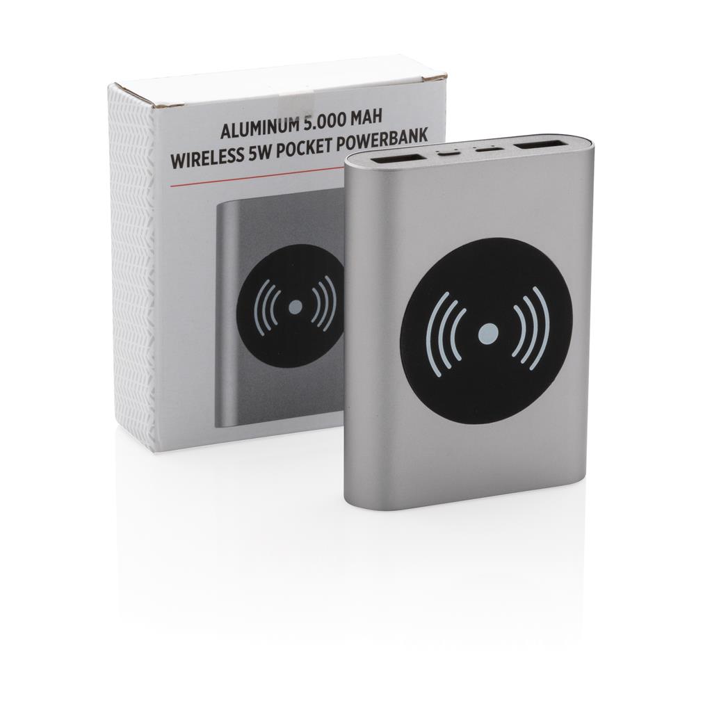 Aluminium 5000mah Wireless 5W Pocket Powerbank