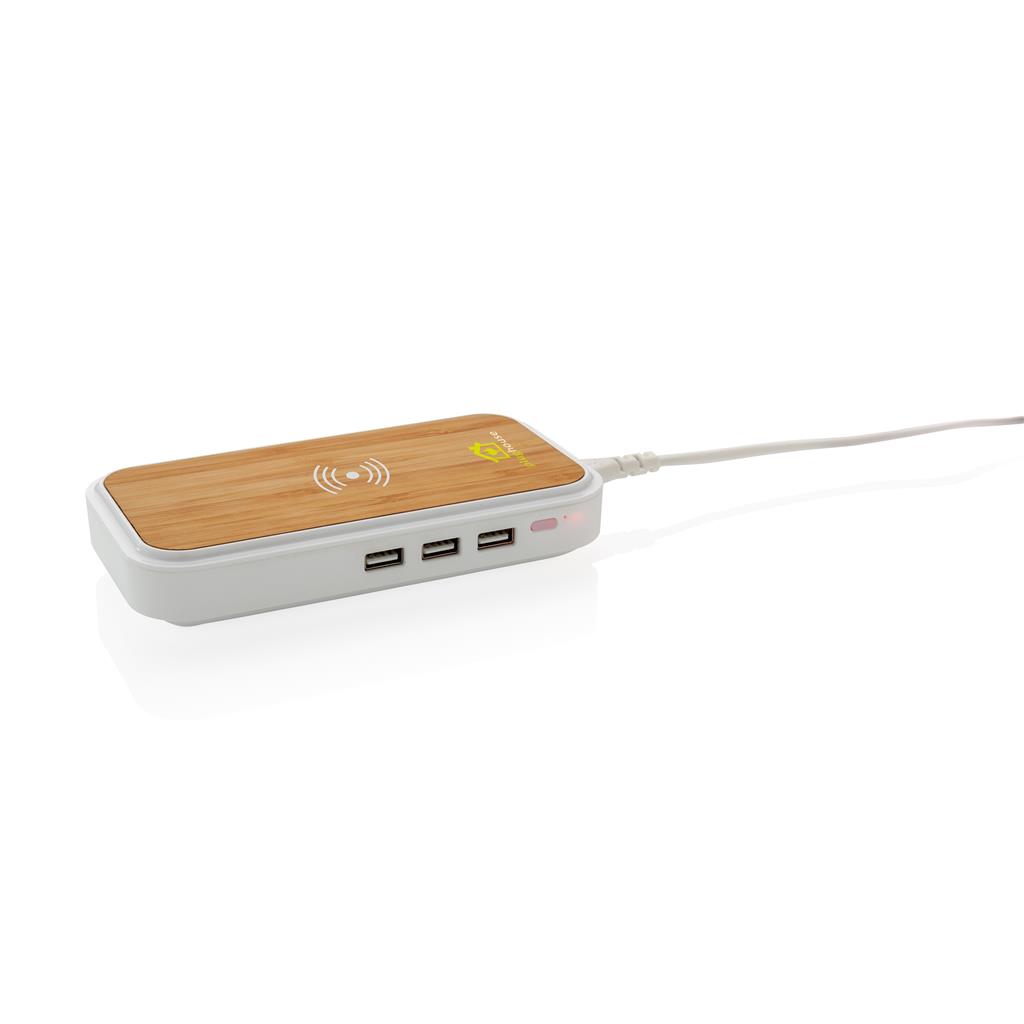 Bamboo 5W Wireless Charger With 3 Usb Ports