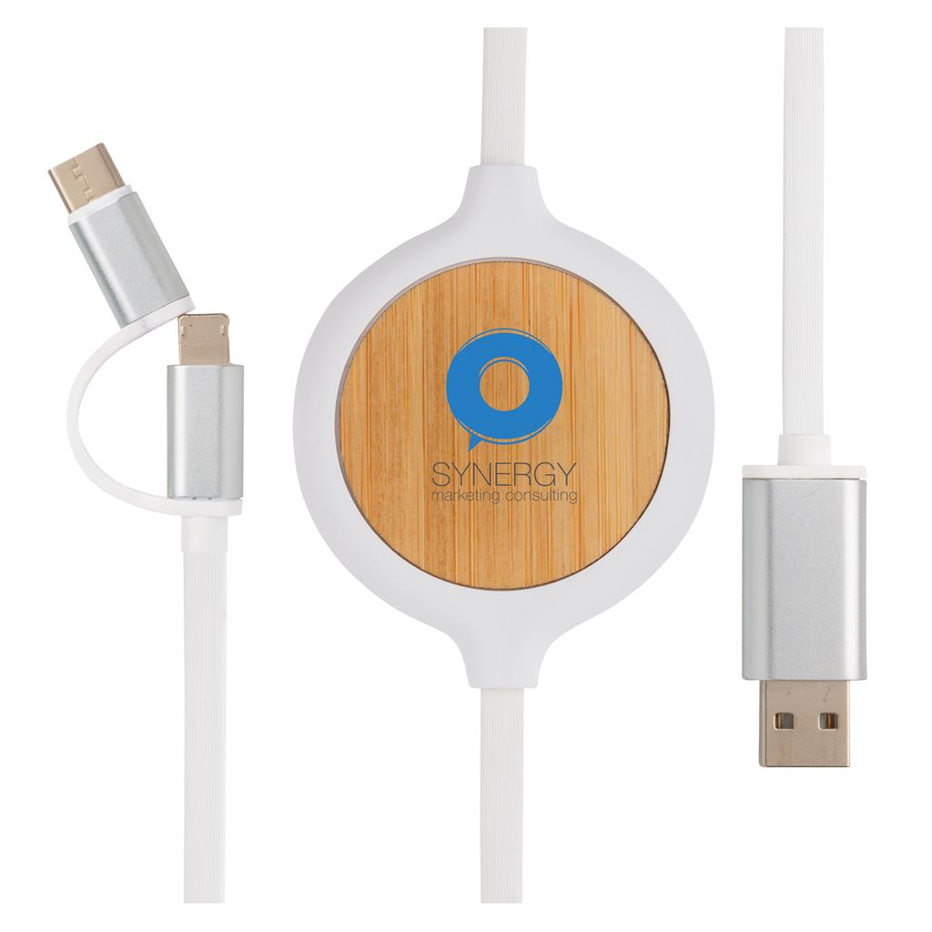 3 In 1 Cable With 5W Bamboo Wireless Charger